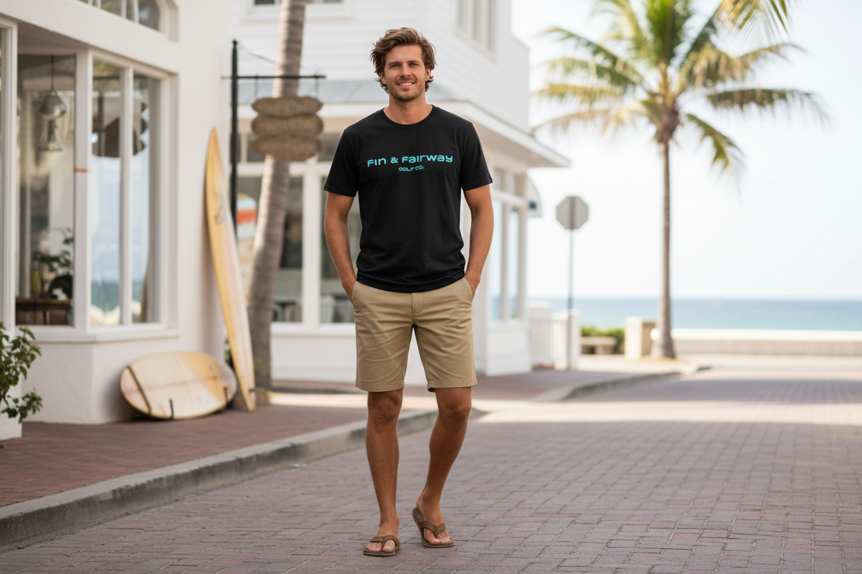 Black Fin & Fairway Tee - Casual Coastal Lifestyle