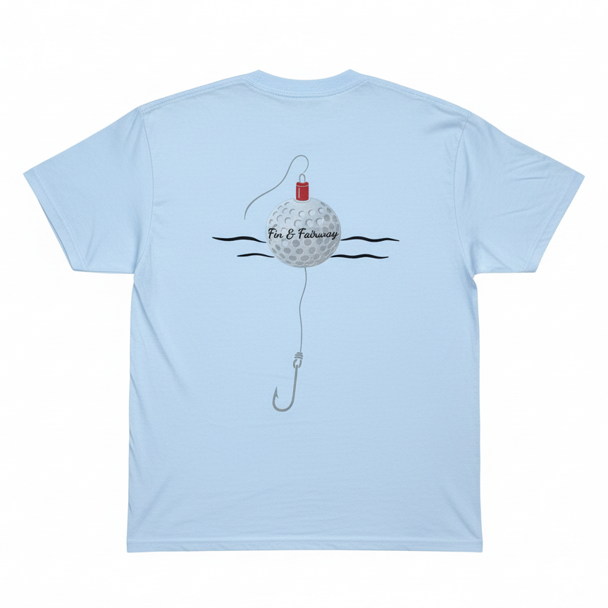 Bobber Tee - Back View with Golf Ball & Bobber Design