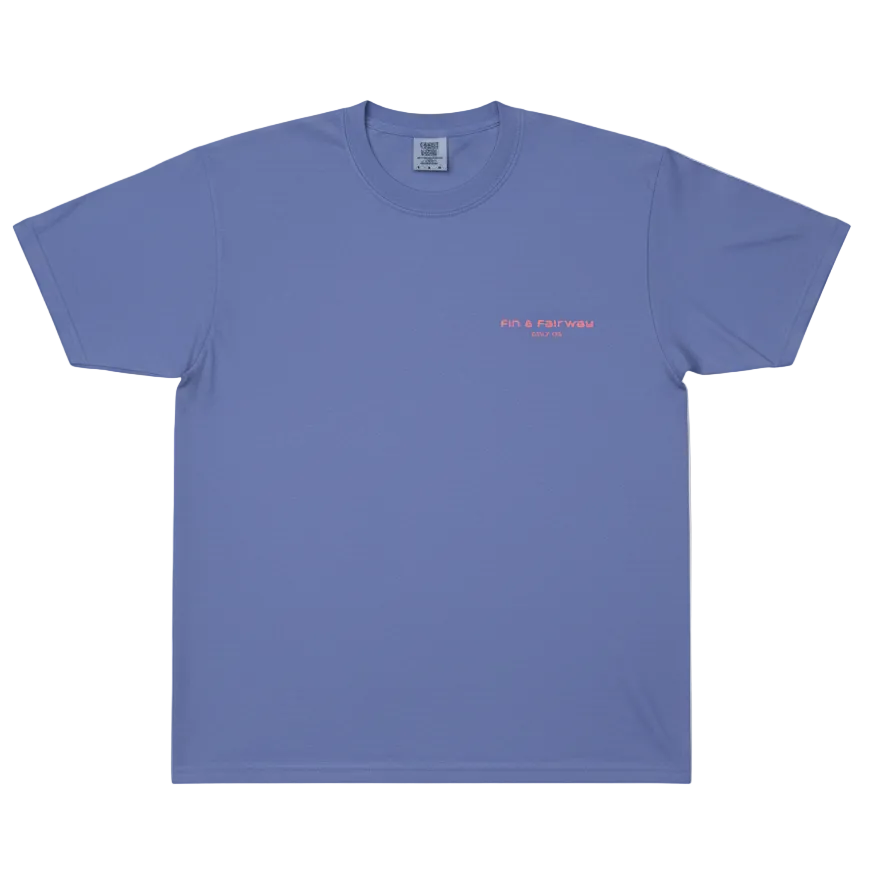Tacklebox Tee - Front View in Periwinkle with Pink Text
